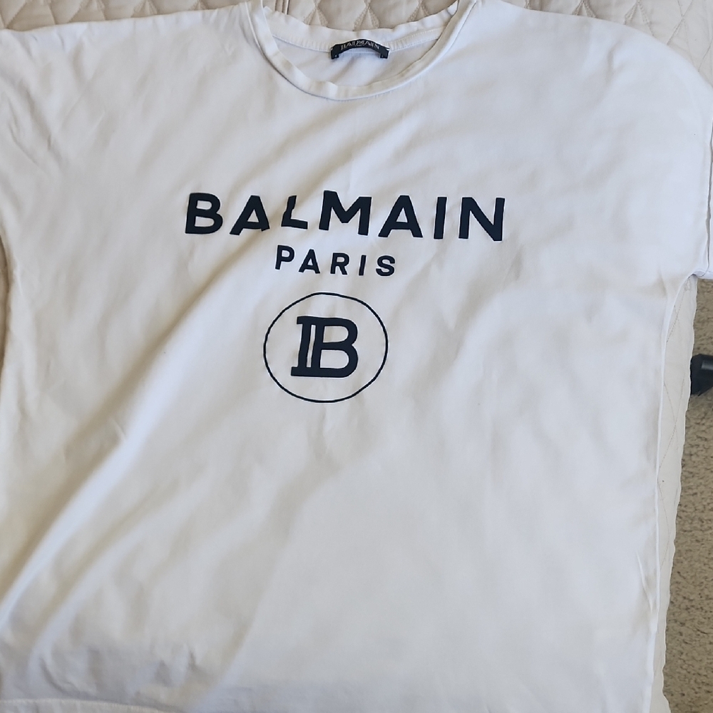 Balmain White Tee with Black Logo